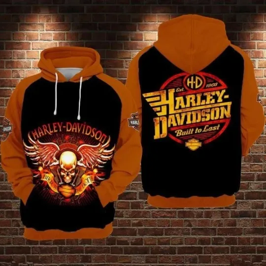 Discover Harley Motor Racing Davidsonn Men's "Built To Last" Winged Skull Graphic Hoodie