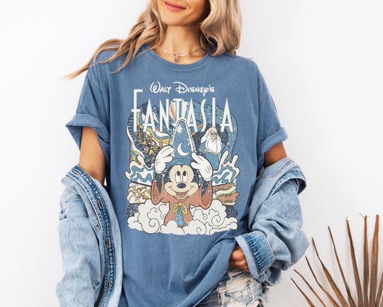 Discover Disney Fantasia Vintage Comfort Colors Tee, Sorcerer Mickey Retro Shirt, Classic Walt Disney Fantasy Shirt,Vintage Walt Disney Fantasy