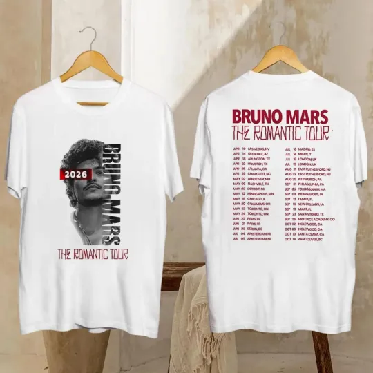 Discover Bruno Mars 2026 Tour Bruno Mars the Romantic Tour Unisex T-Shirt