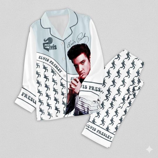 Discover Elvis Presley Pajamas Set, 1950s Rock & Roll Nightwear, Retro Music Lover Gift for Her, Pink Vintage Vinyl Record PJs