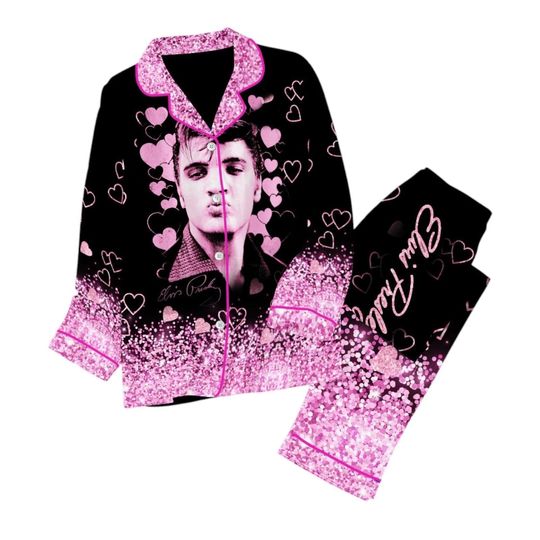 Discover Elvis Presley Pajamas Set - 1950s Rock n Roll Nightwear for Women - Pink Vintage Vinyl Record PJs