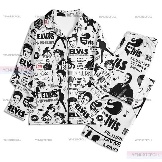 Discover Elvis Presley Pajamas Set, Long Sleeve Elvis King Sleepwear, Rock and Roll Music Bridesmaid Pajamas, Christmas Elvis Pajamas