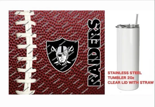 Discover RAIDERS    - Pig skin Football - Tumbler 20 oz Stainless Steel