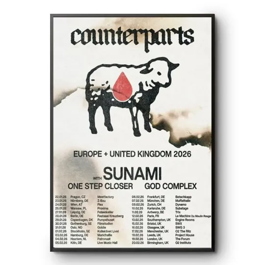 Discover Counterparts Europe UK Tour 2026 Poster Hardcore Wall Art Print