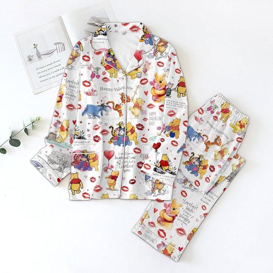 Discover Winnie The Pooh Satin Pajamas Set for Women, Honey Bear Sleepwear, Vintage Disney Pooh Lounge Set, Gift for Her