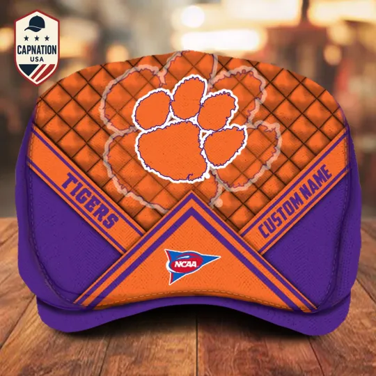 Clemson-Tigers Jeff Cap Custom Name Driving Cap Golf Cap Newsboy Cap Flat Cap