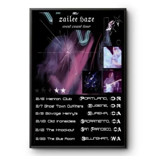 Discover HOT! Zailee Haze West Coast Tour Concert Poster 2026 Indie Music Print