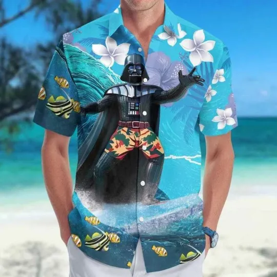 Discover Disney Darth Vader Surfing Tropical Summer Beach Vacation Aloha Hawaiian Shirt