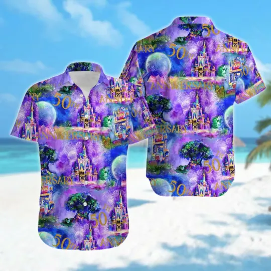 Discover Disney Magic Kingdom Summer Holiday Halloween Purple Hawaiian Shirt