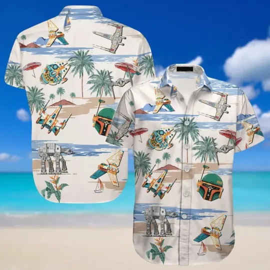 Disney Star Wars Spaceship Boba Fett Spacecraft Tropial Beach Hawaiian Shirt