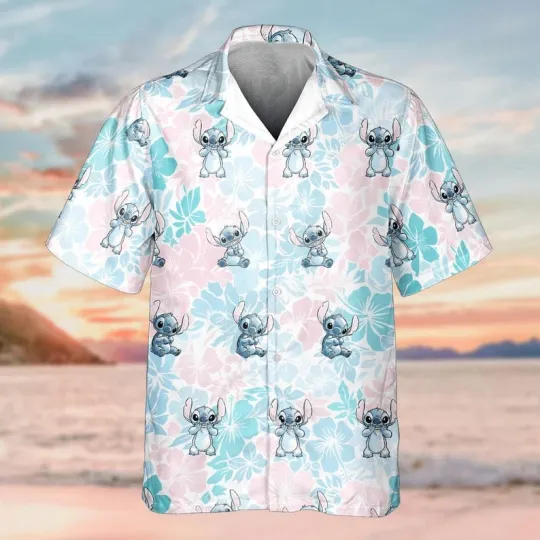 Discover Disney Lilo And Stitch Aloha Summer Beach Hawaii Floral Blue Pink Hawaiian Shirt