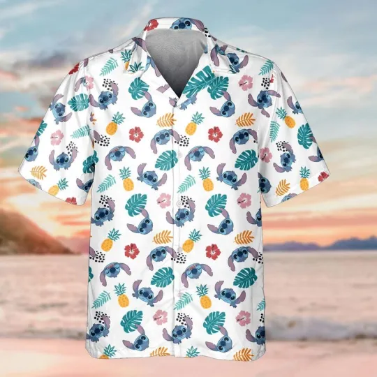 Discover Disney Lilo And Stitch Tropical Icons Retro White Hawaiian Shirt