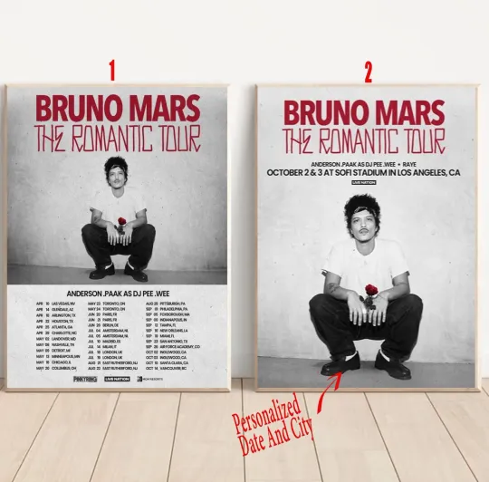 Discover Custom Bruno Mars The Romantic Tour 2026 Poster