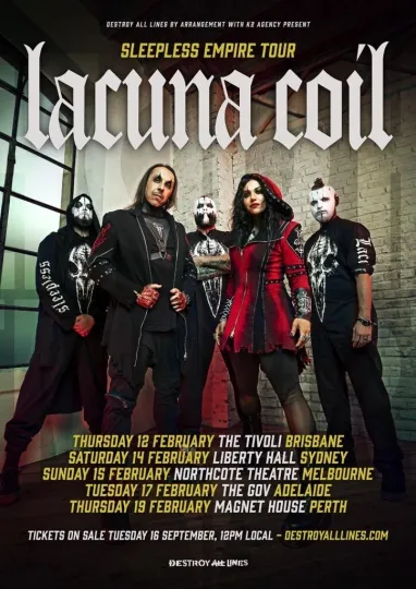 Discover NEW! LACUNA COIL Sleepless Empire Australian Tour 2026 Poster