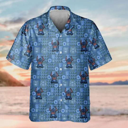 Discover Disney Lilo And Stitch Angry Stitch Floral Deep Blue Hawaiian Shirt