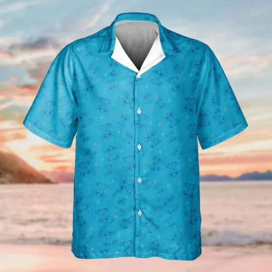 Discover Disney Lilo And Stitch Hidden Stitch Pattern Ocean Blue Hawaiian Shirt