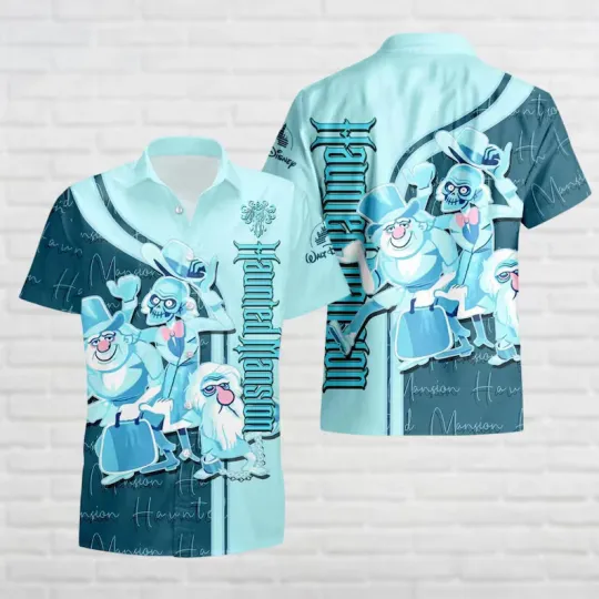 Discover Disney The Halloween Haunted Mansion Hitchhiking Ghosts Ice Blue Hawaiian Shirt