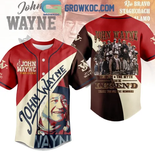John Wayne The Man The Myth The Legend Adult Youth Baseball Jersey Shirts
