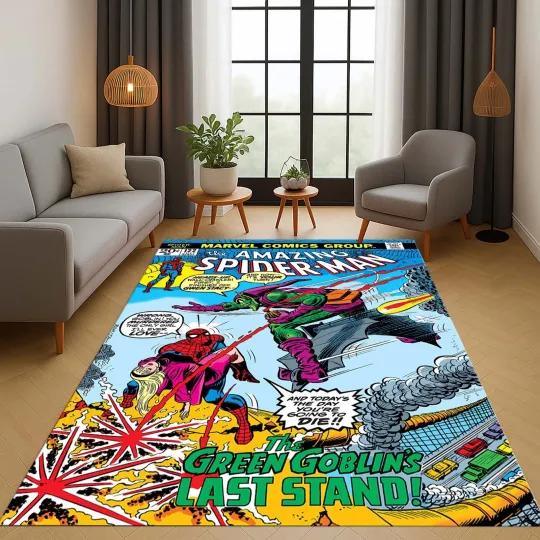 Discover Spider-Man Rug, Comic Book Pattern, Superhero Home Decor, Pop Culture Carpet