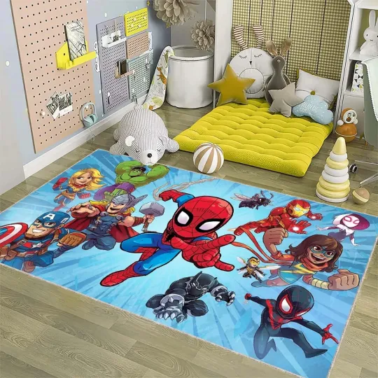 Spiderman Kids Room Rug, Non-slip Area Rug for Living Room
