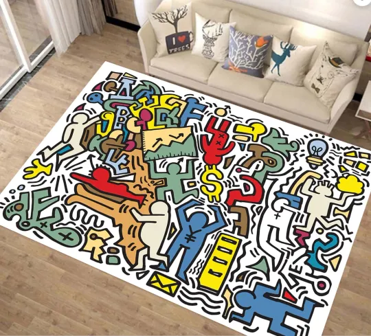 Discover Keith Haring Rug, Doodle Rug, Dancing Man Rug, Pop Art Rug, Fan Rug