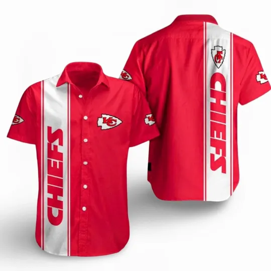 Discover Kansas City Chiefs Red Button-Up Shirt with Vertical Chiefs Design