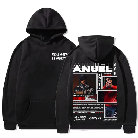 Discover Rapper Anuel AA Real Hasta La Muerte pattern printed hoodie Autumn/winter new men's fashionable hip-hop casual hoodie