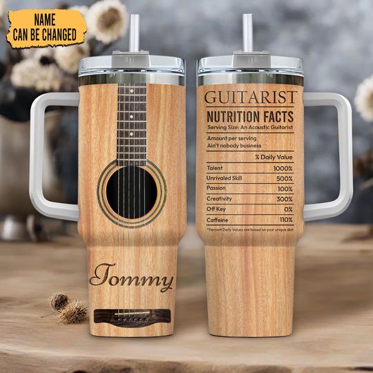 Discover Guitar Player Personalized 40oz Tumbler with Handle   Stainless Steel Insulated Cup  Music Lover Gift for Guitarists & Musicians