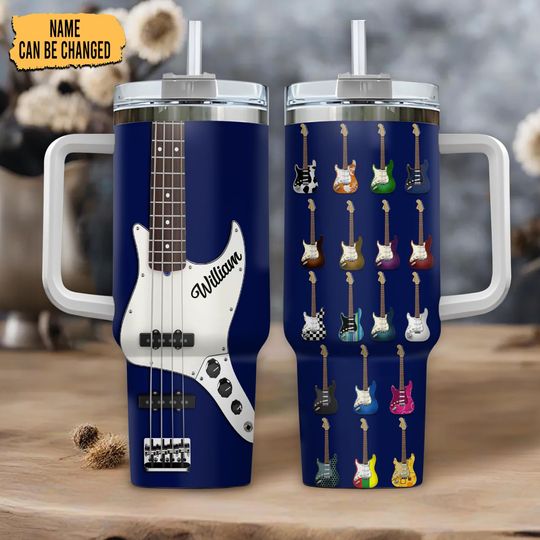 Discover Personalized Electric Guitar 40oz Tumbler with Handle  Custom Stainless Steel Insulated Musician Cup  Unique Gift for Guitar Lovers