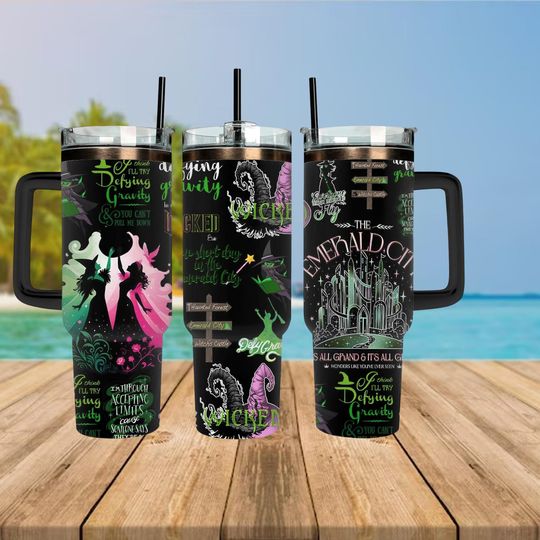 Discover Wicked Defying Gravity 40oz Tumbler, Emerald City Cup, Broadway Musical Gift, Witch Theme Drinkware, Wicked Mug