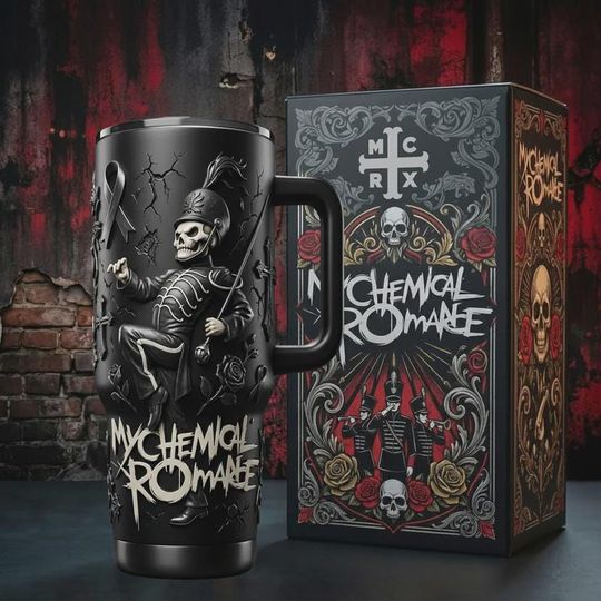 Discover My Chemical Romance 40oz Tumbler With Handle Black Parade Insulated Cup Emo Rock Band Gift Punk Music Travel Mug Skeleton Drummer Art Fan
