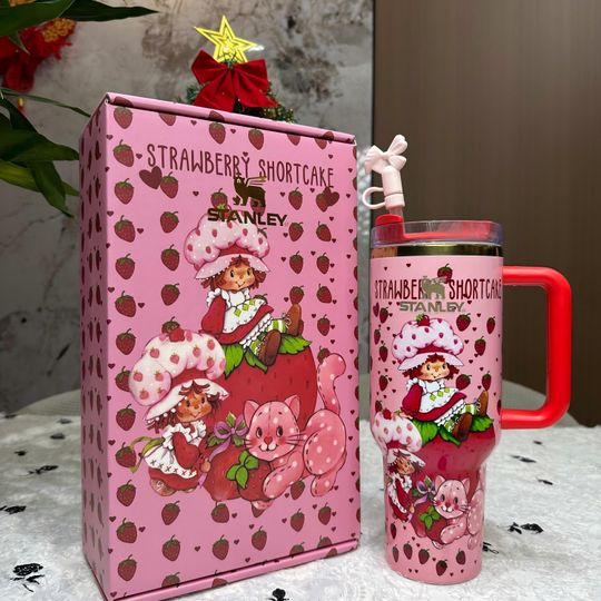 Personalized Strawberry Shortcake Tumbler 40oz, Lover Strawberry Shortcake Tumbler Gift, Hot Cold Drink Cup, Gift Birthday.
