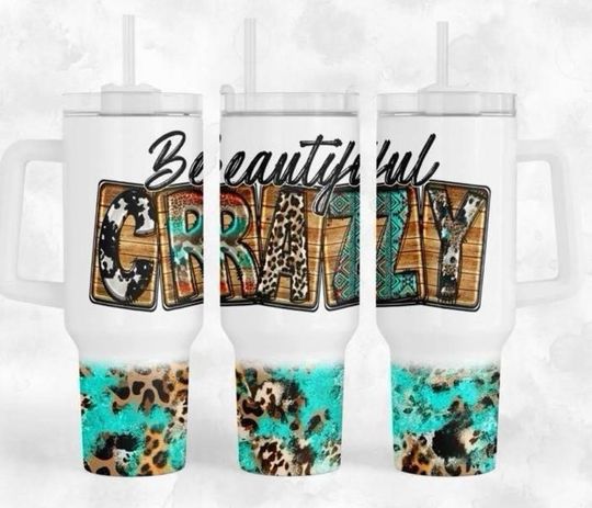 Discover Beautiful Crazy 40oz Tumbler, Music Design Tumbler Cheetah Print, Travel Mug, 40oz Tumbler with Handle, Stainless Steel