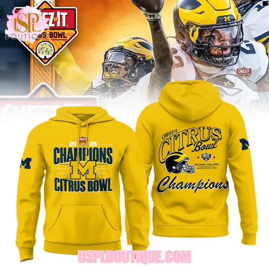 Michigan Wolverines Citrus Victory 2025 White 3D Clean Style Hoodie