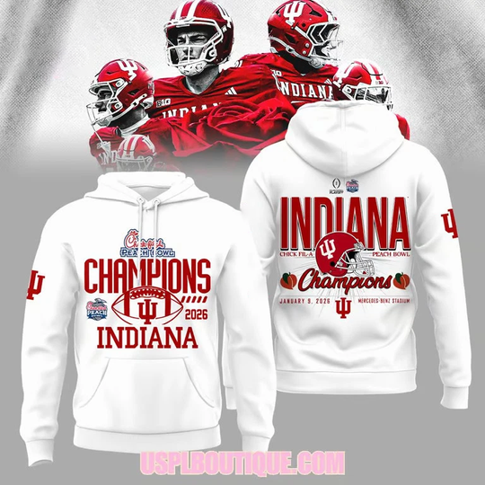 Indiana Hoosiers Peach Victory 2026 White 3D Fan Style Hoodie