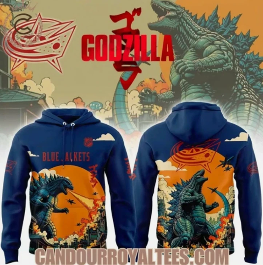Blue Jacket X god zilla 2025 3D All Over Printed Hoodie Gift For Valentine