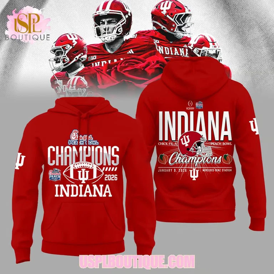 Indiana Hoosiers Peach Victory 2026 Red 3D Bold Fan Hoodie