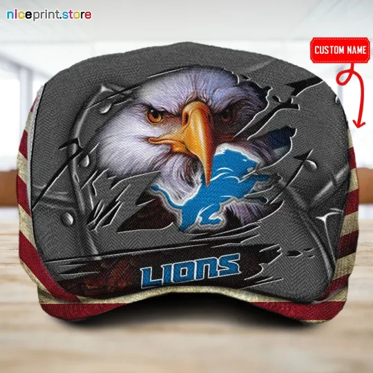 Discover Detroit Team Lions Jeff Cap football Beret Hat Flat Cap football Golf Cap Lions Driver hat