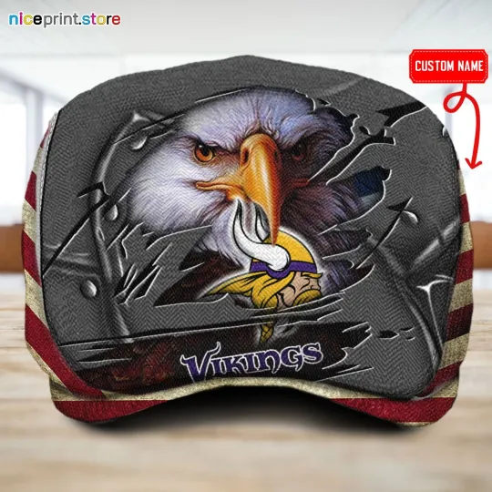 Discover Minnesota Team Vikings Jeff Cap football Beret Hat Flat Cap football Golf Cap Driver