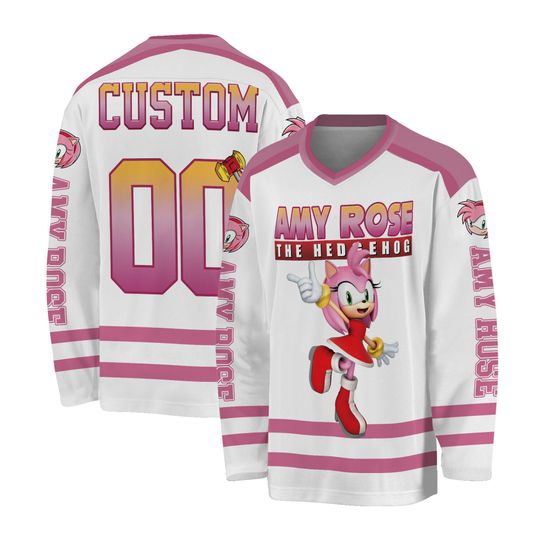 Personalized Amy Rose Hockey Jersey, Sonic the Hedgehog Hockey Shirt, Amy Rose Matching Outfit, Gift For Fans
