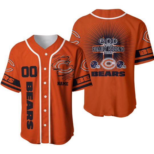 Personalized Chicago Bears God First Family Second All Over Baseball Shirt
