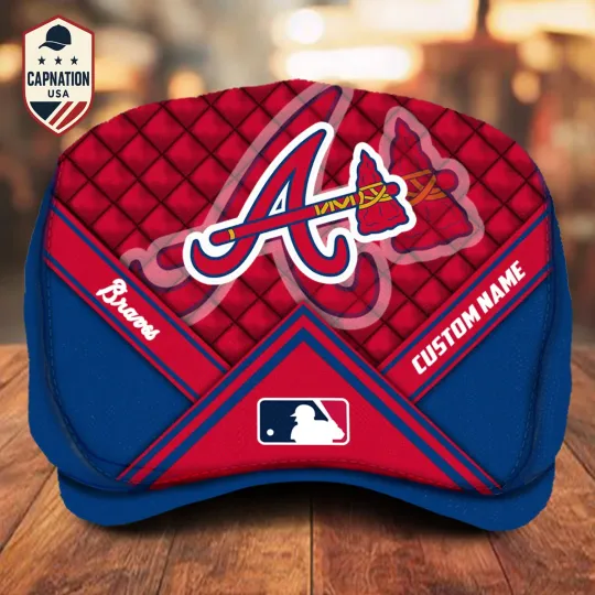 Discover Atlanta-Braves Custom Name Jeff Cap MLB Jeff Cap Driving Cap Newsboy Cap1
