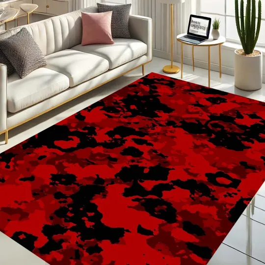 Discover Red Rug, Camo Carpet, Abstract Rug, Modern Floor, Bold Decor, Artistic Mat, Uniq