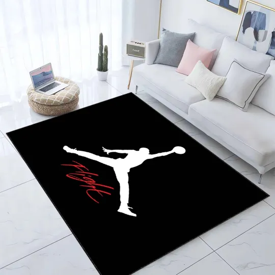 Discover Basketball Rug, Sport Decor, Black White Mat, Athlete Room, Jupman Rug,LegendMan