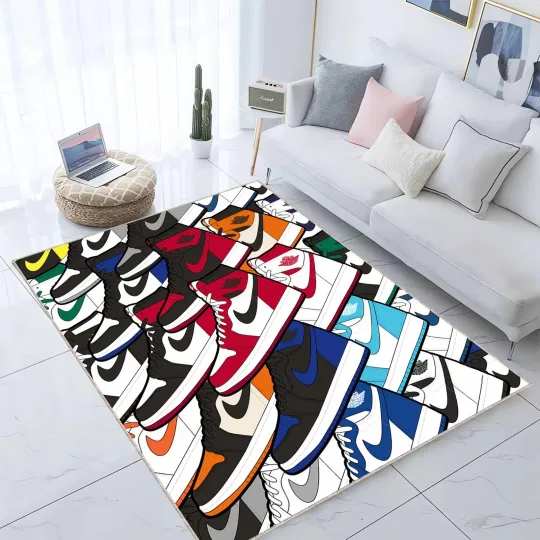 Discover Sneaker Rug, Streetwear Decor, Hypebeast Carpet, Cool Room Mat, Shoe Lover Gift