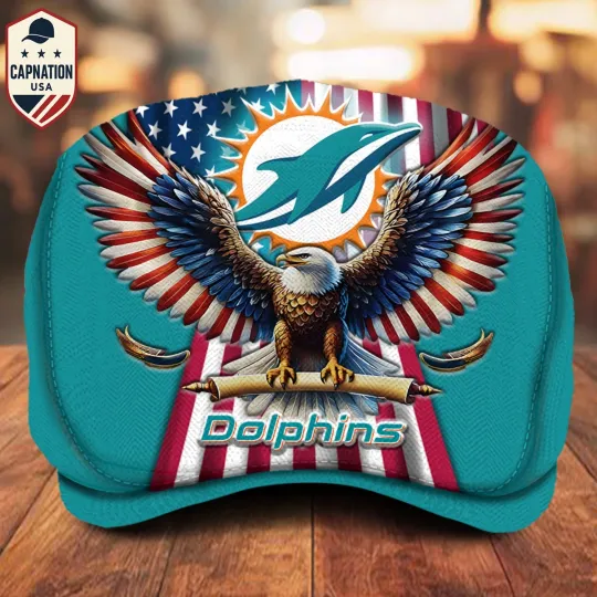 Miami-Dolphins Jeff Cap Newsboy Cap Driving Cap Flat Cap Golf Cap For Men