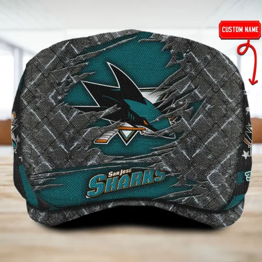 Discover San Jose Team Sharks Jeff Cap NHL Jeff Cap Golf Cap Newsboy Cap Flat Cap