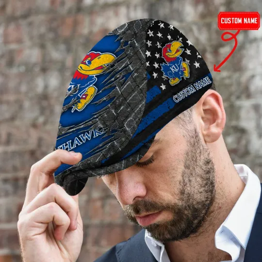 Discover Kansas Team Jayhawks Jeff Cap NCAA Jeff Cap Newsboy Flat Golf Driving Hat