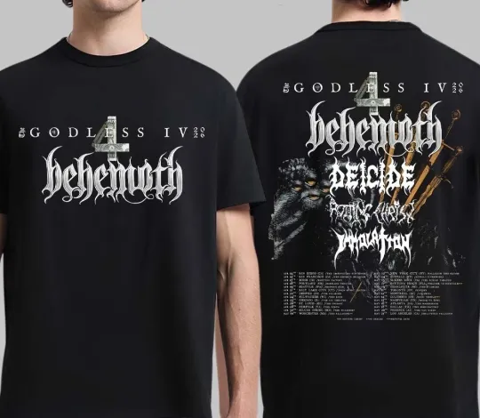 Discover Behemoth The Godless IV 2026 Tour North America City Dates Two Sided T-Shirt