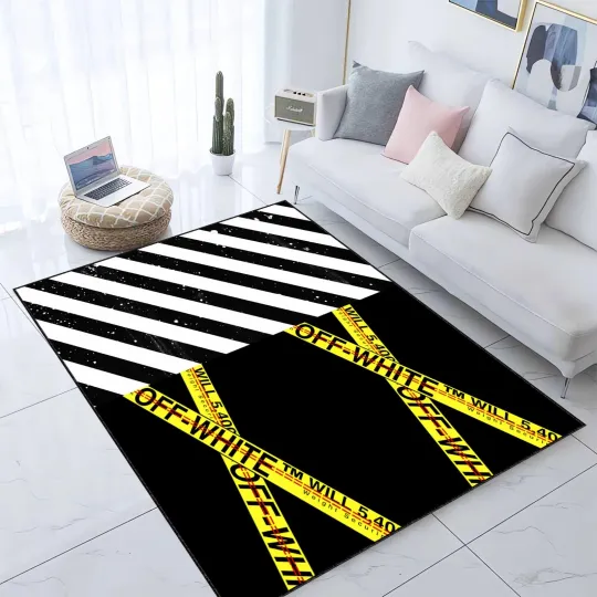 Discover Off White Modern Street Style Rug with Black, White & Yellow Design